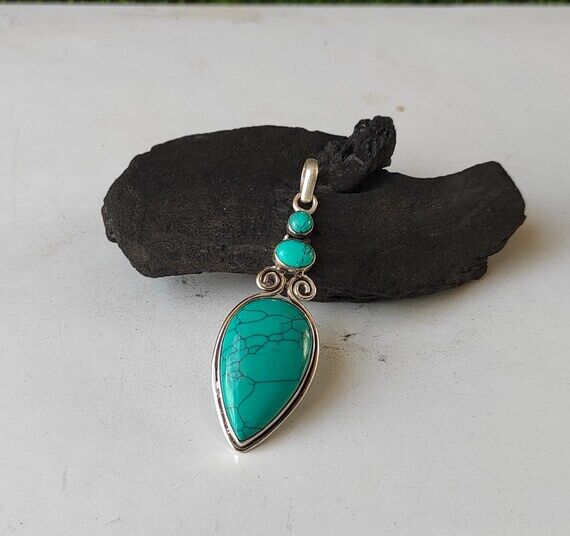 Handmade Turquoise Pendant: Sterling Silver G...