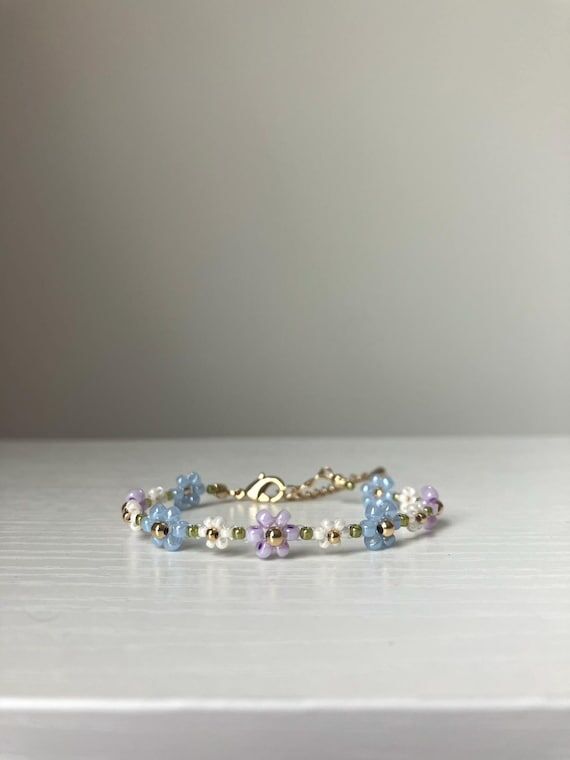 Flower Beaded Bracelet, Spring Flower Seed Be...