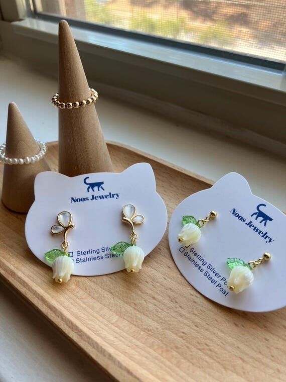 White Lily Bud Earrings: Sterling Silver Post...