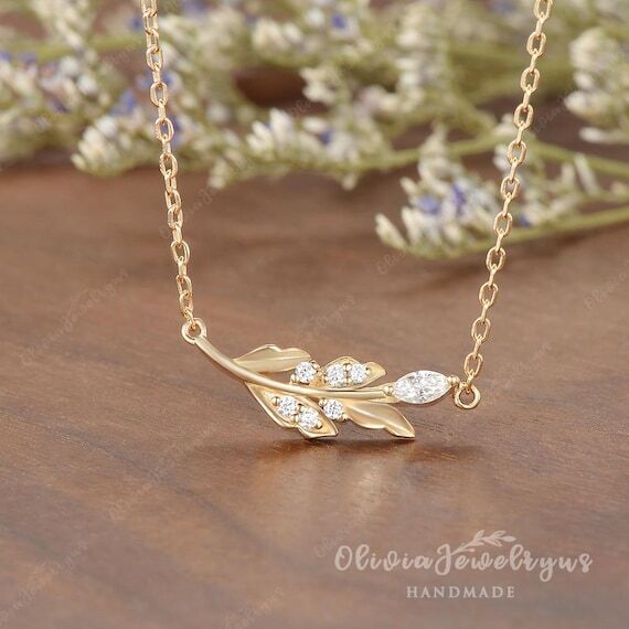 Oak Leaf Moissanite Necklace Sterling Silver ...