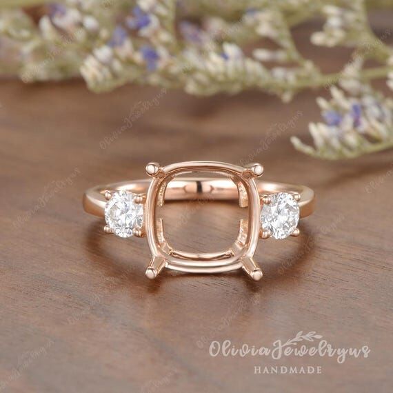 Big Stone Engagement Ring Semi Mount Rose Gol...