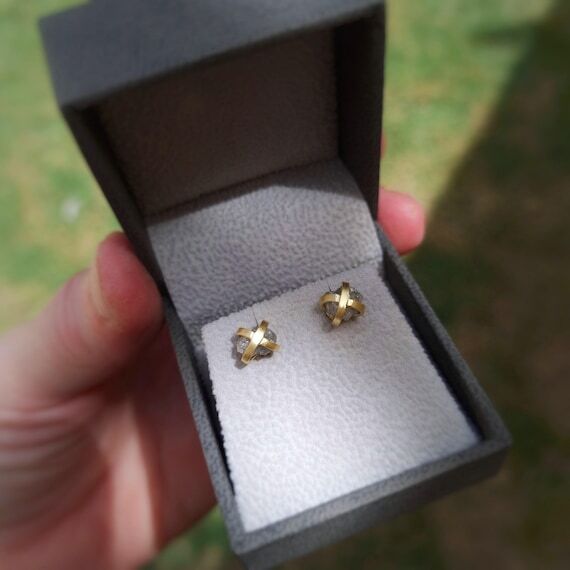 Raw Diamond Stud Earrings, Handmade 18k Gold ...