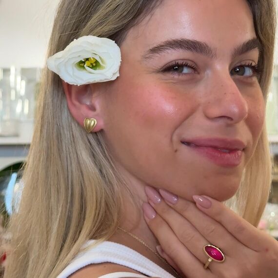 Gold Heart Earrings, Nature Inspired Floral S...