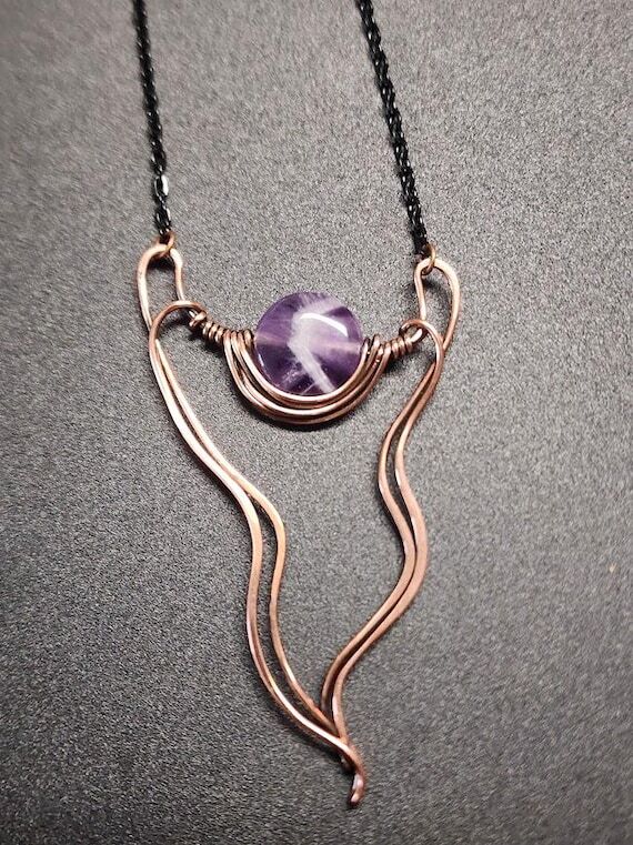 Spooky Chic Copper Ghost Necklace with Amethy...