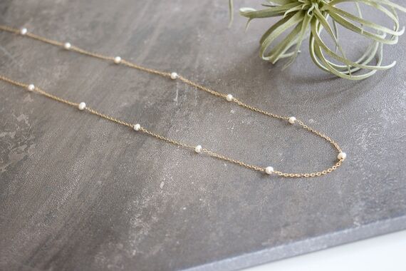Pearl chain necklace, pearl and gold necklace...