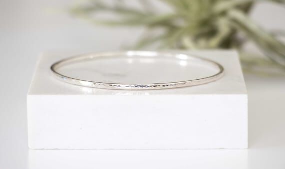 Hammered Sterling Silver Bangle Bracelet: Thi...