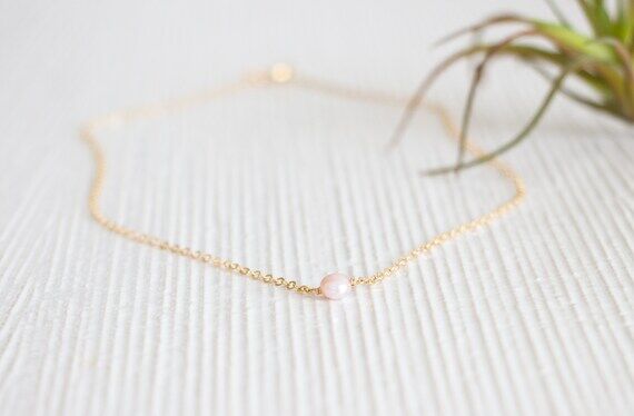 Pink pearl necklace, pearl pendant necklace, ...