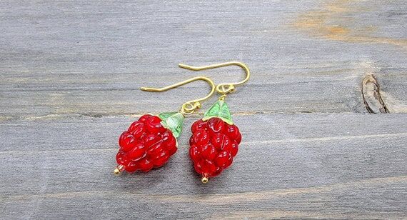 Raspberry Earrings 14k Gold Plated Cute Kawai...