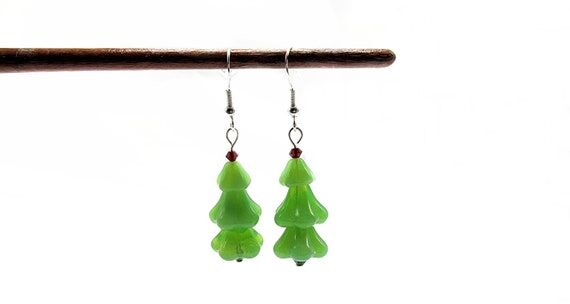 Mini Christmas Tree Earrings Mid-Century Vint...