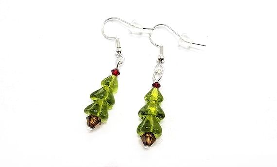 Mini Christmas Tree Earrings Traditional Oliv...