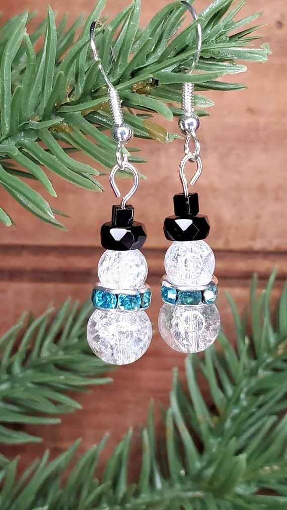 Snowman Earrings Your Choice Crackle Glass Fr...