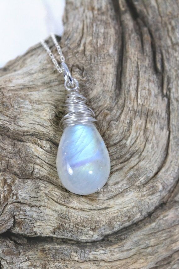 Rainbow Moonstone Necklace Dainty Teardrop Mo...