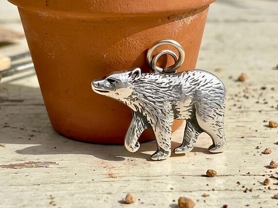 Argentium Sterling Silver Bear Charm Necklace...