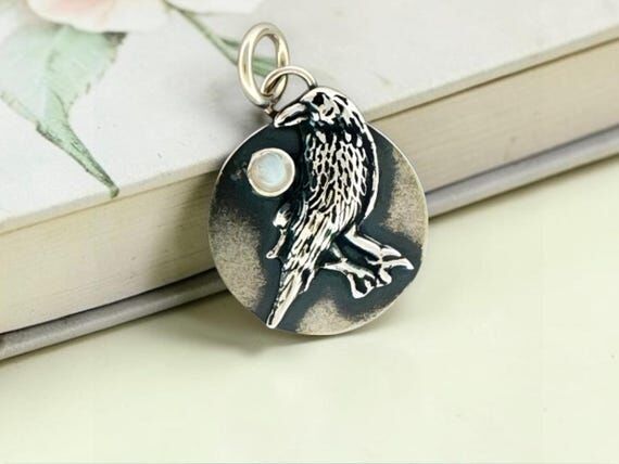 Raven Moonstone Charm Pendant Jewelry Finding...