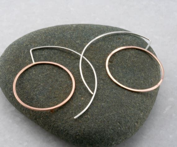 modern geometric hoop earrings, hoop threader...