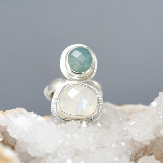 Double gemstone ring, amethyst and moonstone ...