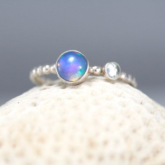 Opal ring, sterling silver stacking ring, opa...