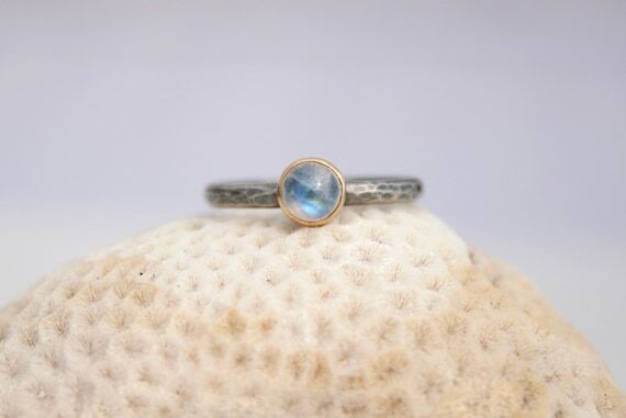 moonstone ring, mixed metal ring, stering sil...