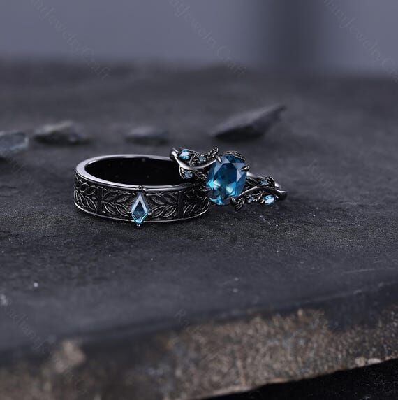 Natural London Blue Topaz Couples Ring Set Bl...