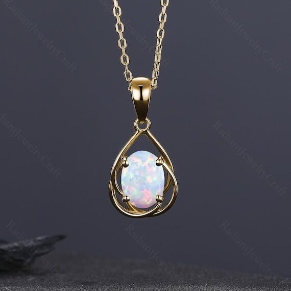Oval Opal Pendant Necklace: Yellow Gold Gemst...