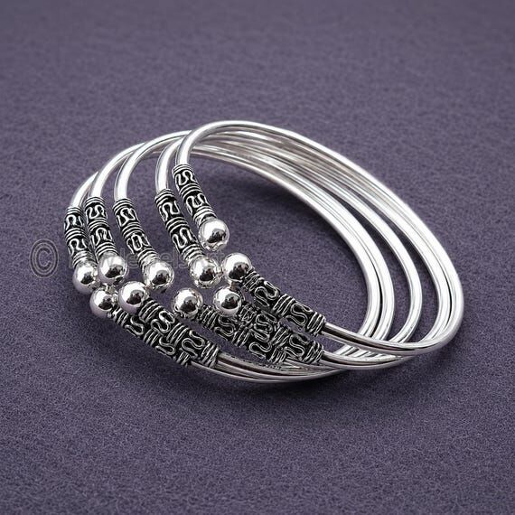 Sterling Silver West Indian Bangle Set, Oxidi...