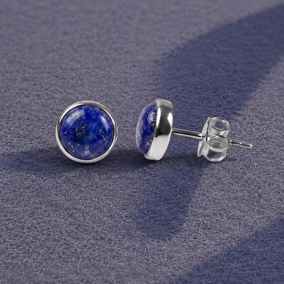 Blue Lapis Lazuli Stud Earring, Push Back Han...
