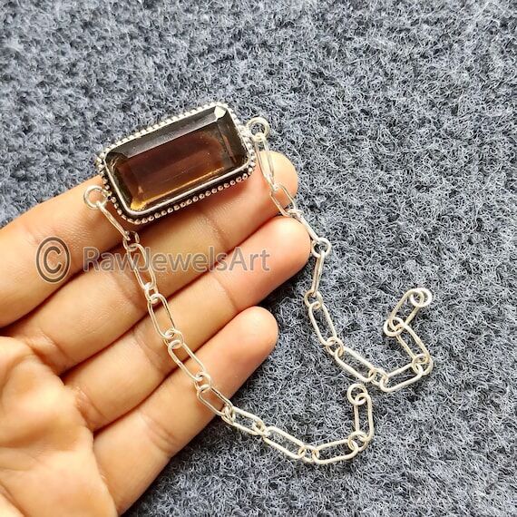 Smoky Quartz Sterling Silver Bracelet: Boho S...