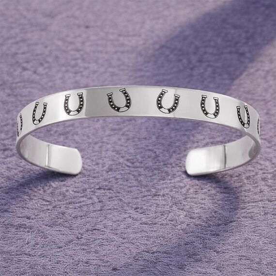 Horse Hoof Personalized Cuff Bracelet, Sterli...