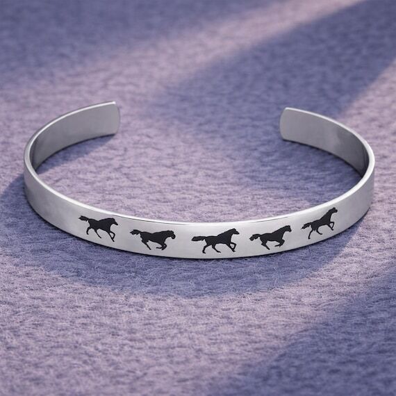 Running Horse Cuff Bracelet: Personalized 925...