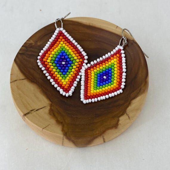 Colorful LGBTQ+ Pride Seed Bead Earrings: Han...