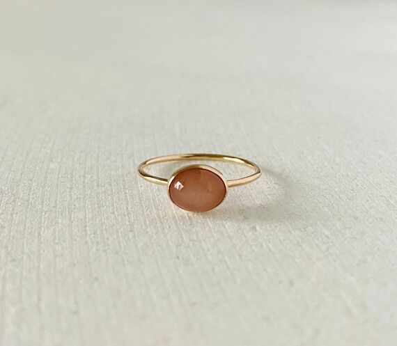 Peach Moonstone Ring, Gold Filled Stacking Ba...