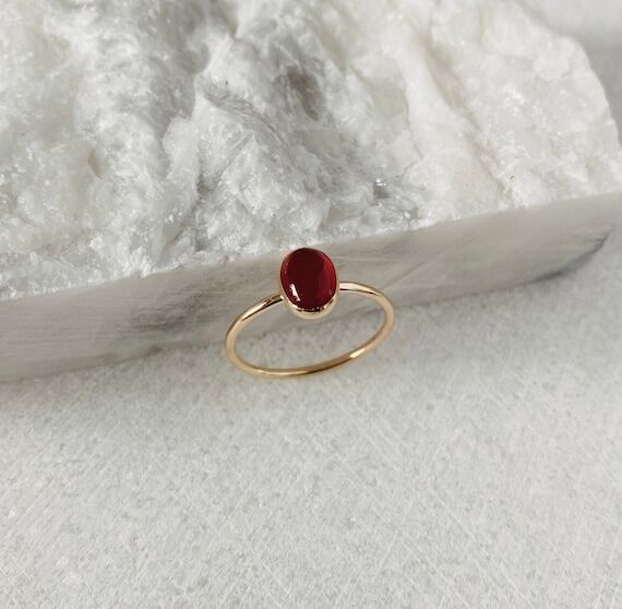 Carnelian ring, Gold Filled oval gemstone ban...