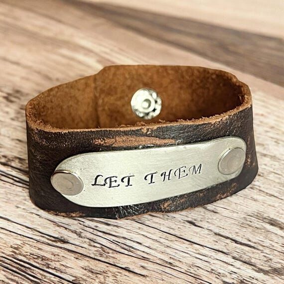 Stamped Spoon Bracelet, Distressed Leather Si...