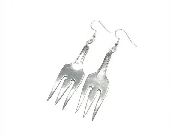 Handcrafted Silverplate Fork Dangle Earrings,...