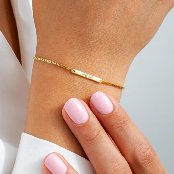 Custom Sterling Silver Mini Engraved Bar Brac...