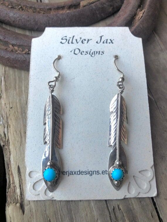 Vintage Turquoise Feather Earrings – Sterli...