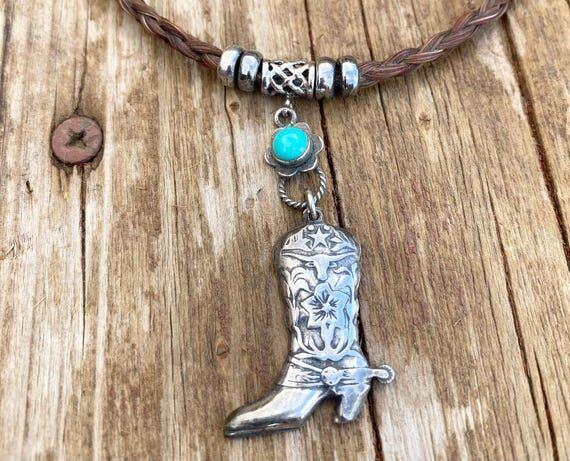 Horsehair Turquoise Choker Necklace - Sterlin...
