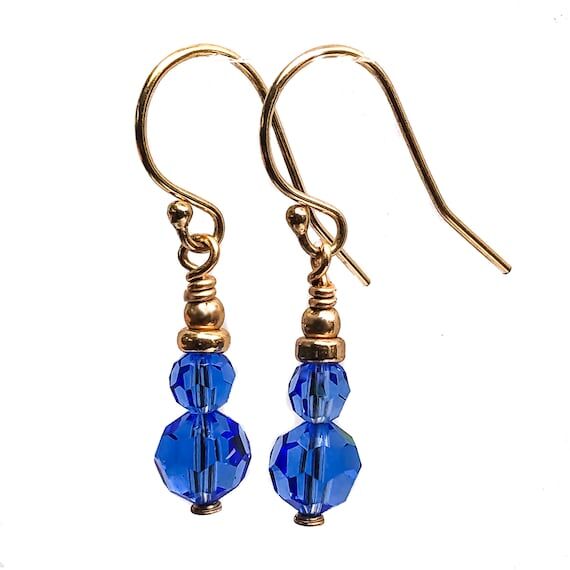 Sapphire Blue Crystal Earrings with 14kt Gold...