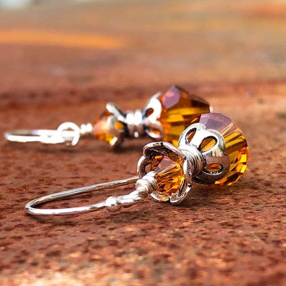Yellow Topaz Crystal Earrings Sterling Silve...