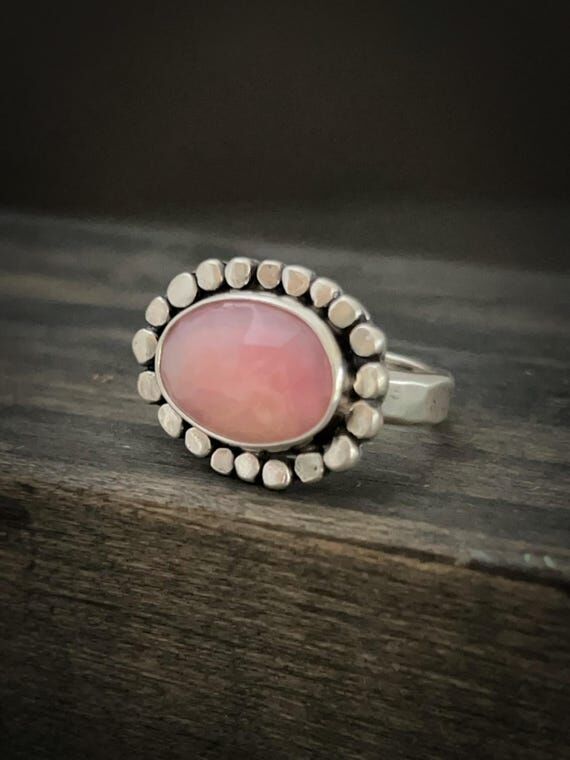 True Bloom - Pink Peruvian Opal Ring - Sterli...