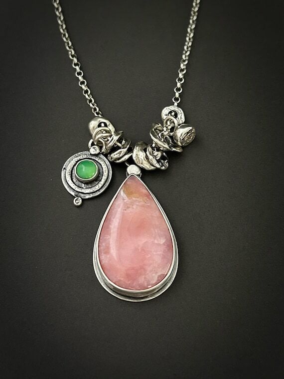 Pink Peruvian Opal Necklace Sterling Silver -...