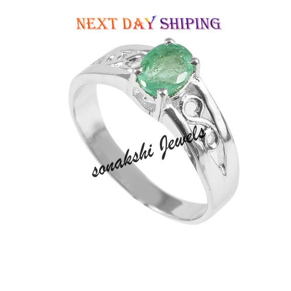 Emerald Sterling Silver Ring, Handmade Design...