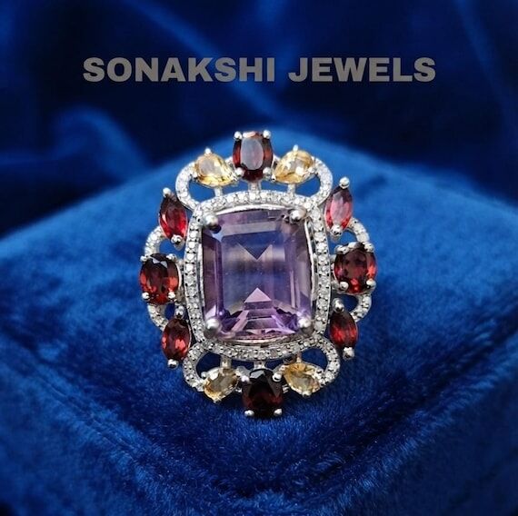 Designer Purple Amethyst And Garnet Ring 925 ...