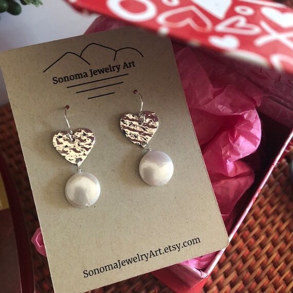 Sterling Silver Heart Earrings: Corrugated Si...