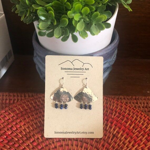 Silver Hammered Pie Shaped Earrings with Face...