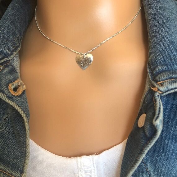Hammered Sterling Silver Heart Necklace: Mini...