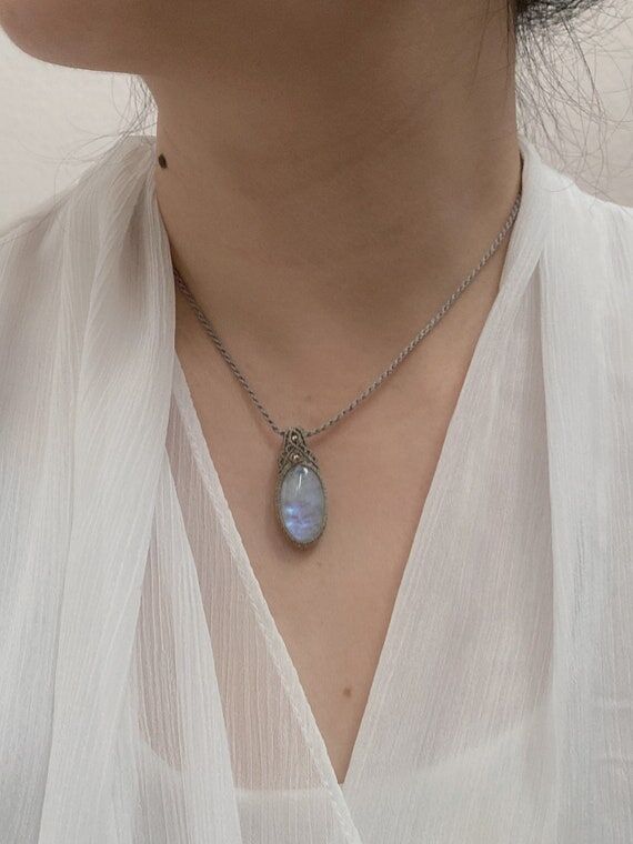 Moonstone Necklace, Macrame Crystal Pendant, ...