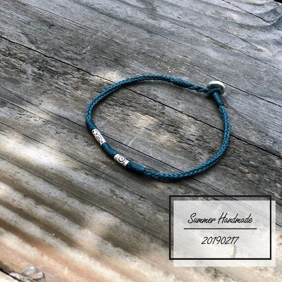 Handmade Knotted Cord Bracelet: Sterling Silv...