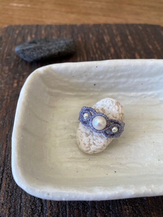 Macrame Ring: Braided Wax Cord with Swarovski...