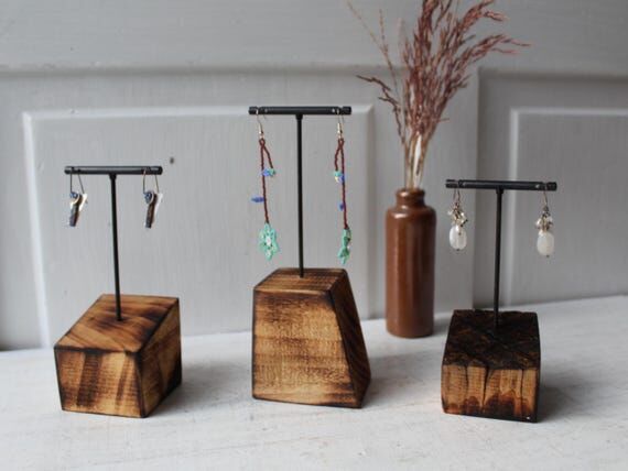 ONE Charred Wood Earring T Stand - Salvaged S...